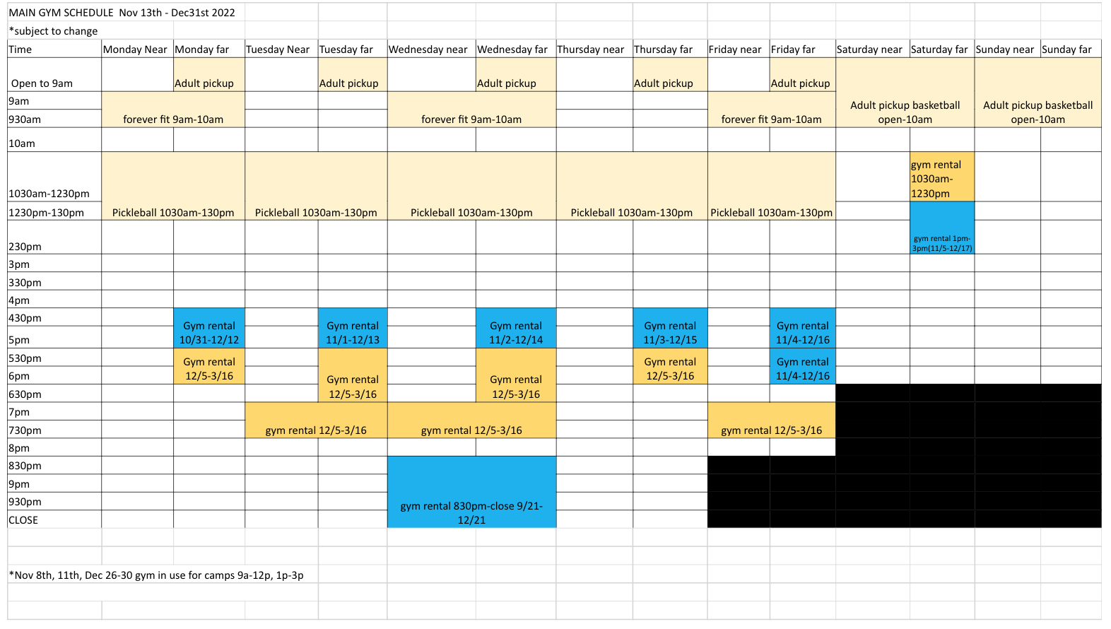 Sports Schedule Nov 22