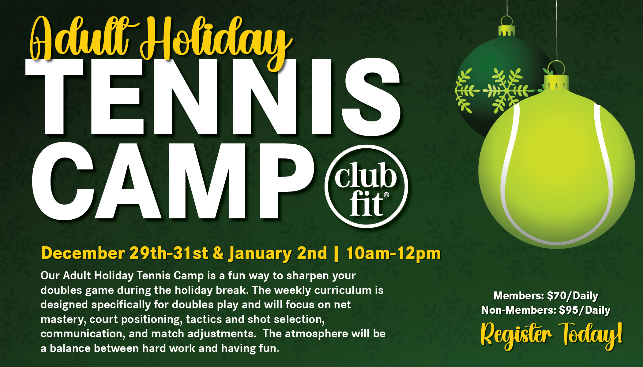 Adult Holiday Tennis Camp