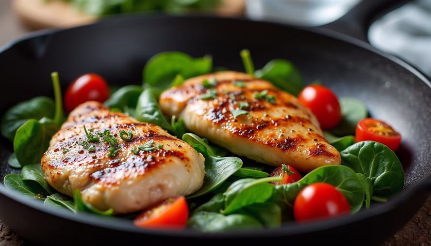 Quick Flavorful and Healthy Balsamic Chicken with Spinach and Tomatoes