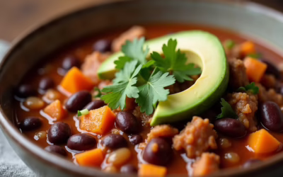 Hearty One Pot Sweet Potato and Black Bean Turkey Chili