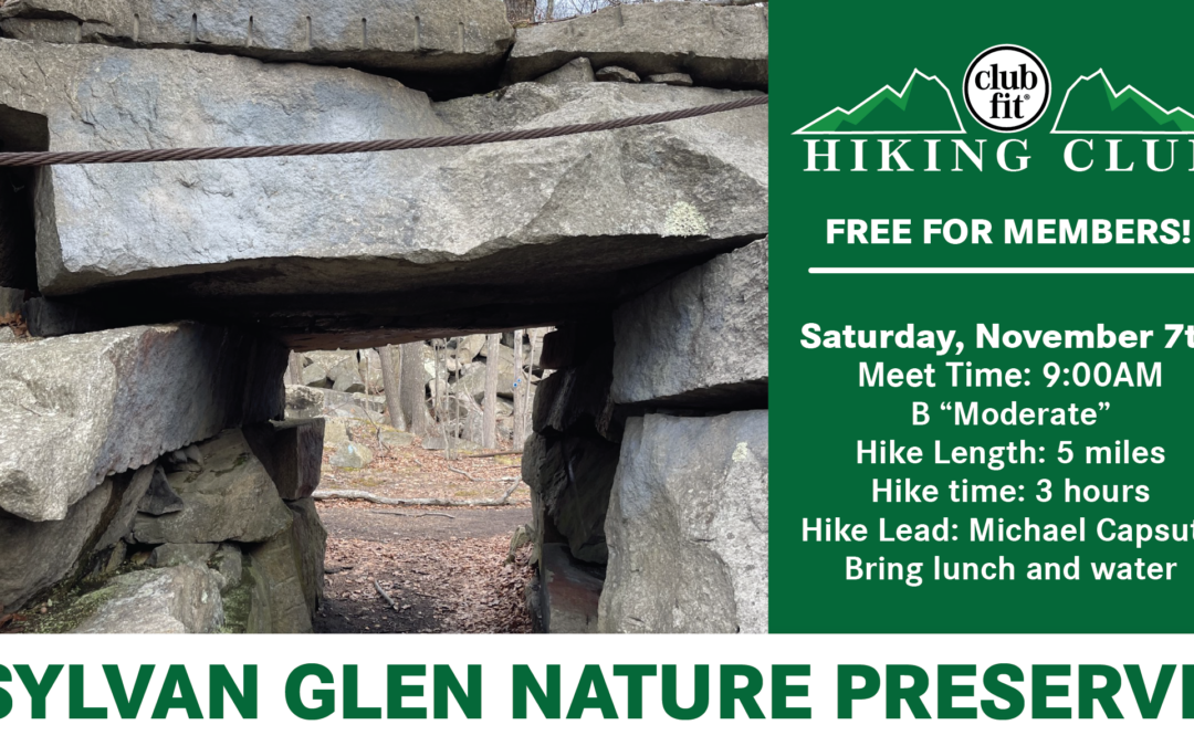 Join the Club Fit Hiking Club for a scenic 5-mile hike through nature, with a moderate pace and plenty to explore. Bring your lunch, water, and hiking spirit! Saturday, November 7th | Meet at 9:00 AM 5 miles | ~3 hours | Moderate Free for members! No need to register, just show up!